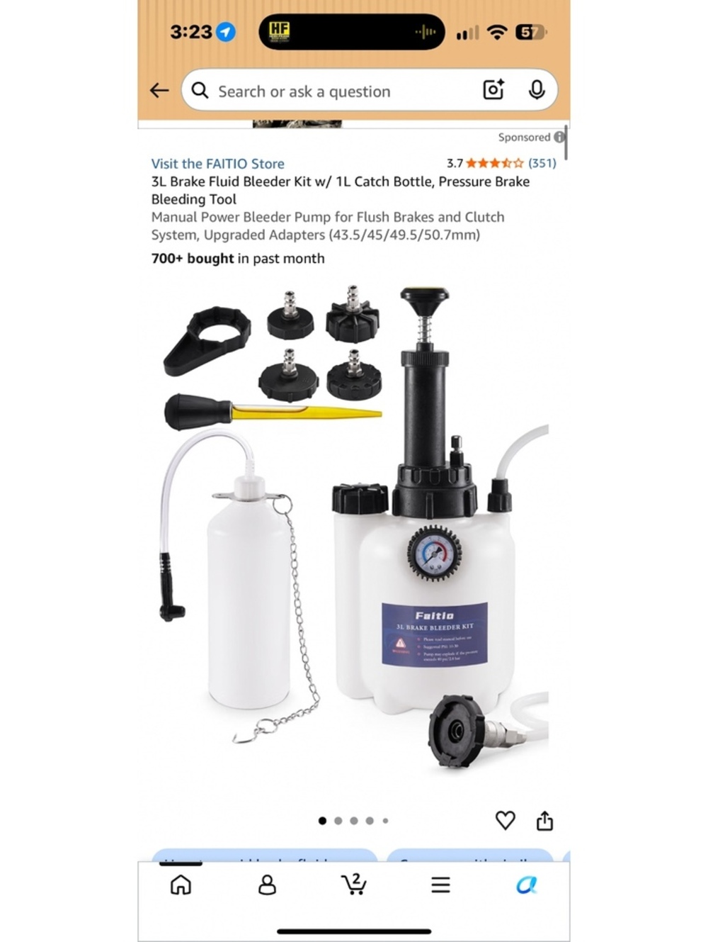 FAITIO 3L Brake Fluid Bleeder Kit Pressure Pump w/ 1L Catch Bottle & Adapters